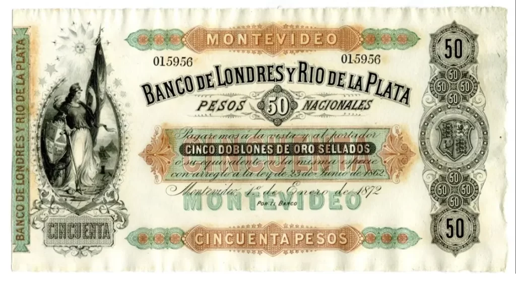 Antiguo billete del peso uruguayo oro convertible