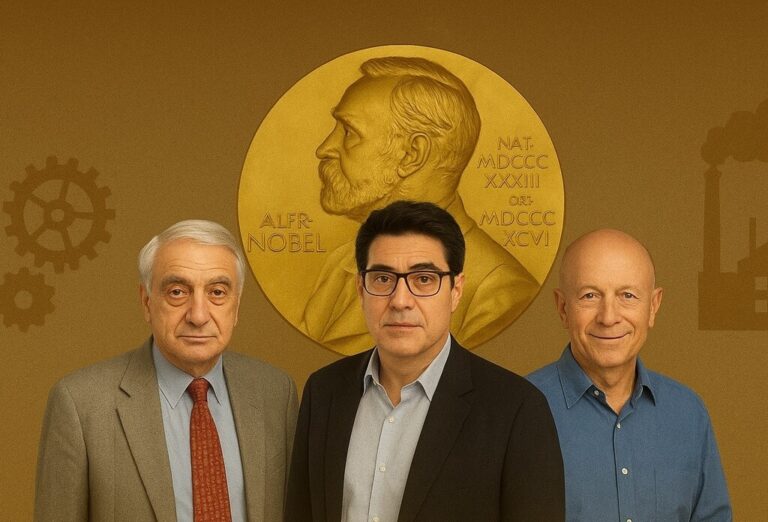 Joel Mokyr, Philippe Aghion y Peter Howitt, premio Nobel de Economía 2025.