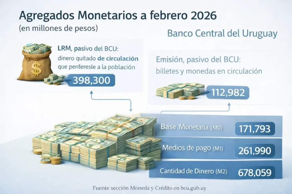 Agregados monetarios en Uruguay a fines de febrero de 2026