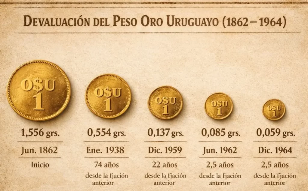 Devaluación del peso oro uruguayo después de la creación del BROU