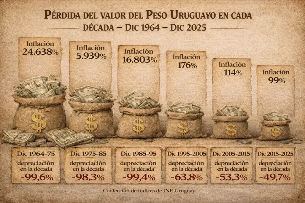pérdoda acelerada del peso uruguayo despues del Brou y durante el banco central del Uruguay